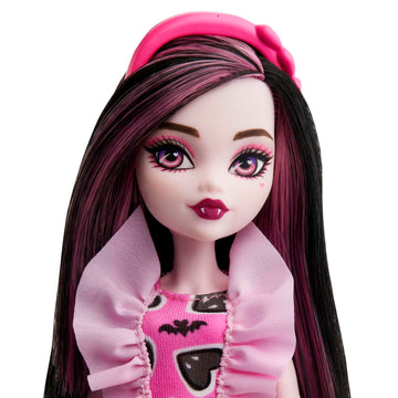 Monster High Draculaura Doll with 10+ Flexible Joints, Pink, Model HKY74, Ideal for Girls Ages 4 and Up