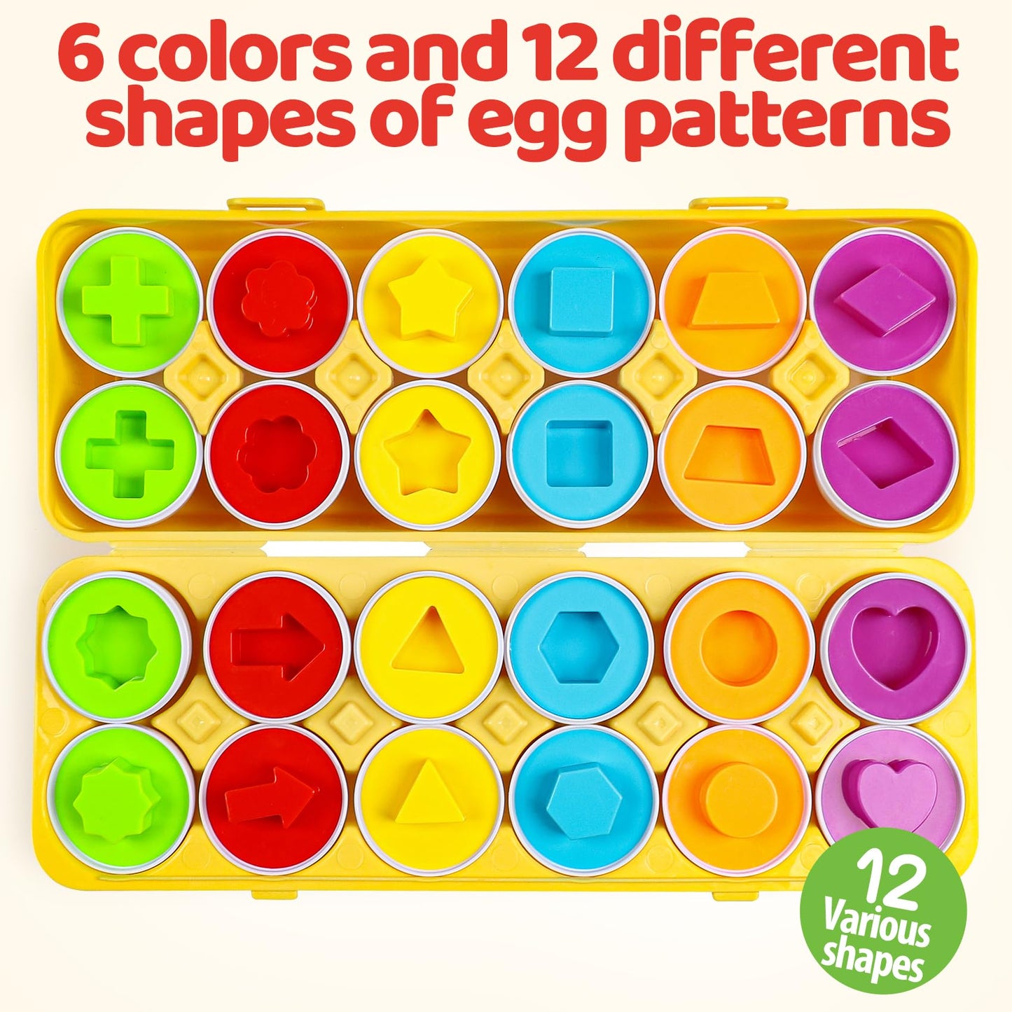FQKIOMY Egg Toys for Toddlers,Montessori Geometric Eggs Early Fine Motor Skills Learning Color Shape Sorting Matching Game Easte