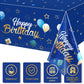 Navy Blue Party Supplies Blue Stars Happy Birthday Tablecloths Blue Starry Confetti Table Covers For Kids Boys Girls Baby Shower