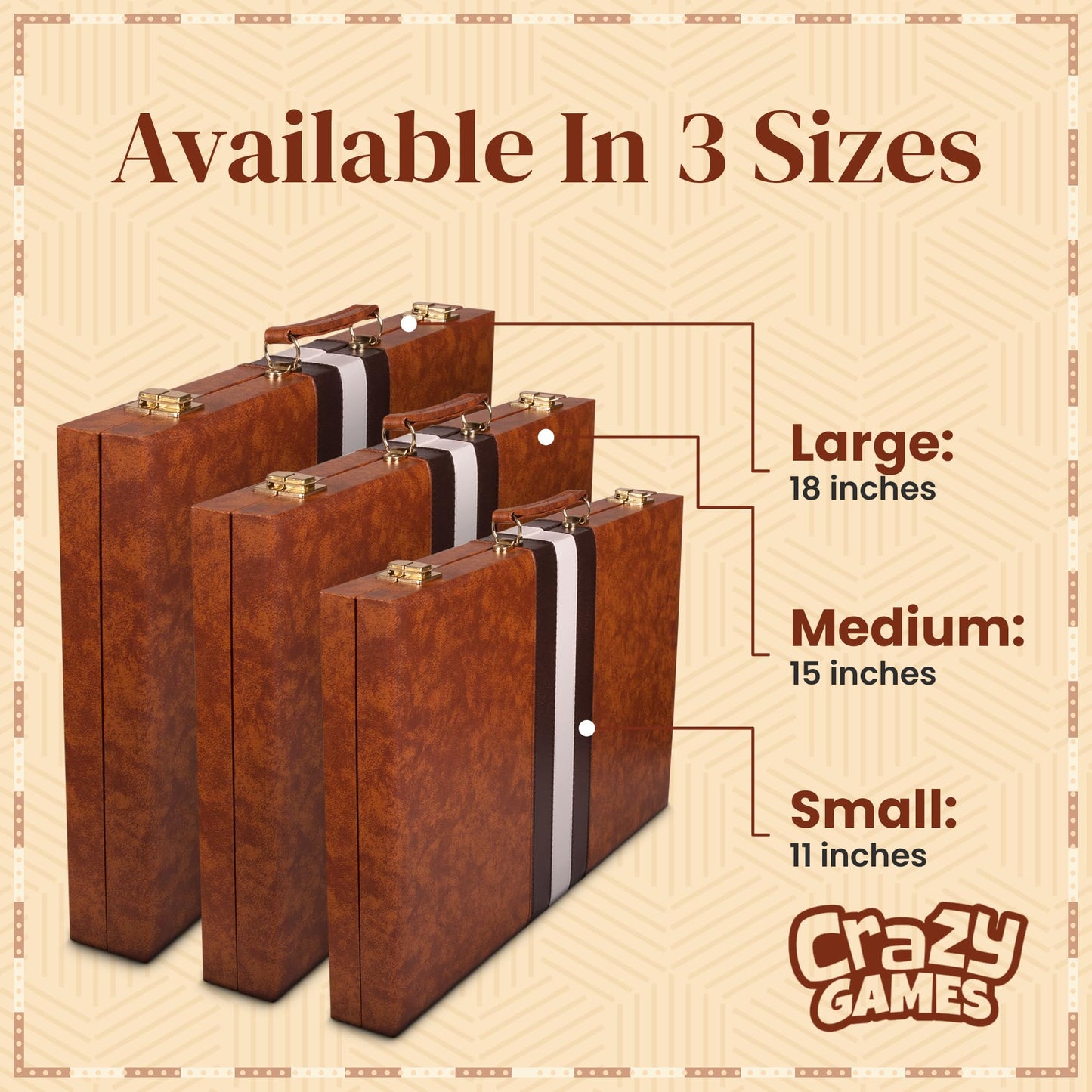 Crazy Games Backgn Sets for mature-themeds with enhanced Leather Case | Classic Travel Backgn Set for mature-themeds and Kids with Strategy & Guide | 15 Inches | Medium | Brown