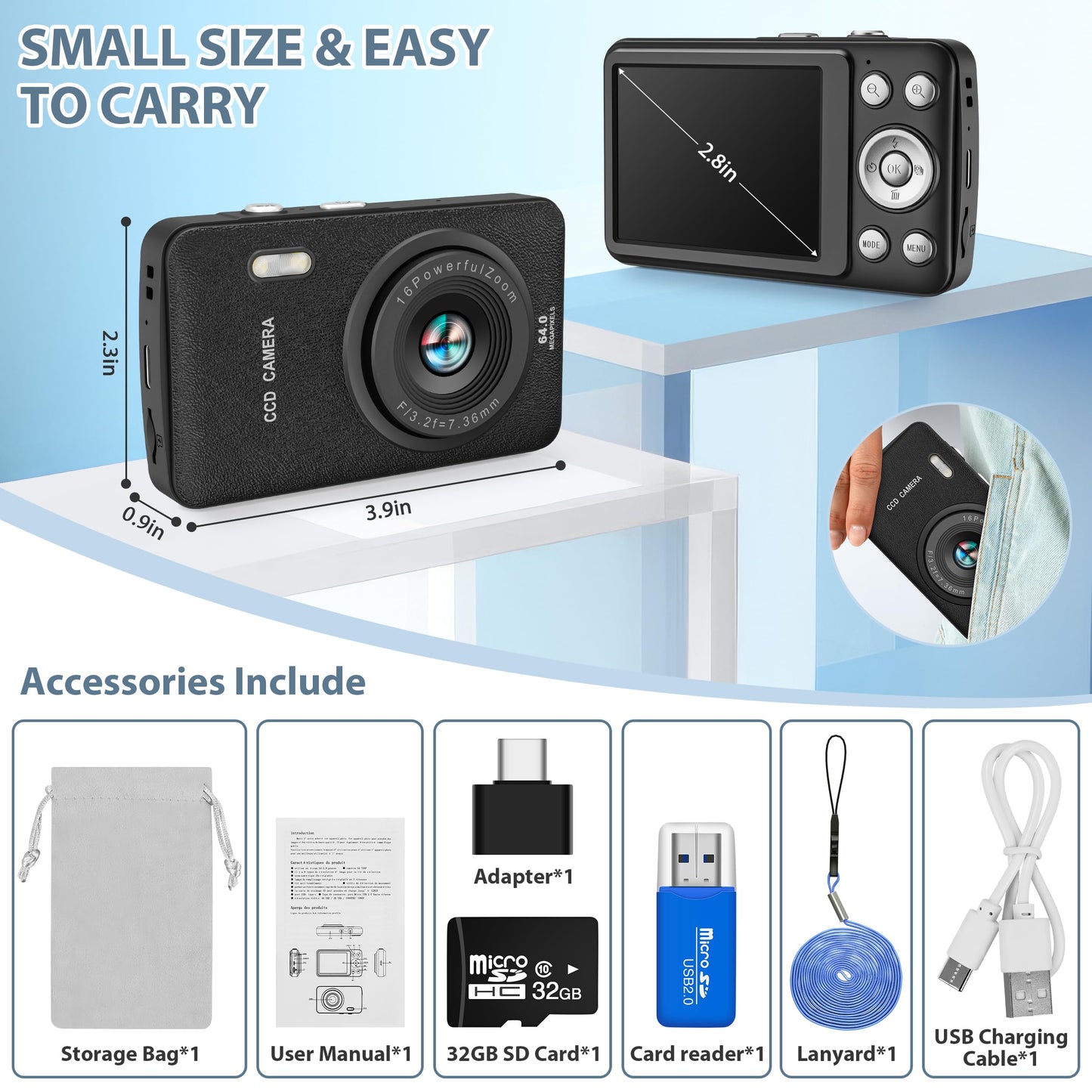 Kids Camera Toys For Boys Girls,Digital Video Camera Toys For Kids With Mp3 Music Player And 32Gb Sd Card,Ideas Birthday Gifts F