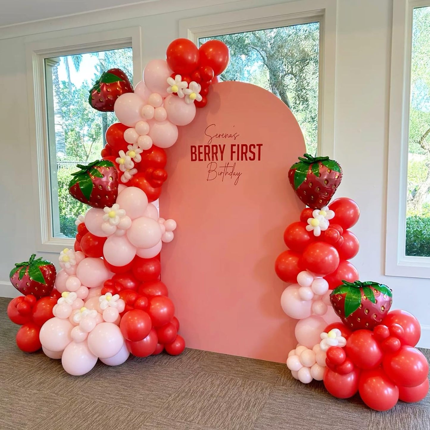 Strawberry Balloons, 12 Inch Strawberry Sweet One Party Balloons White Green Red Dots Balloons Strawberry Theme Party For Girls