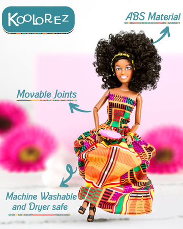 Koolorez: Edith - Our Queens Black Doll Set - Brown/Black Afro Doll W/Movable Joints - Lovely 12.5'' Dark Skin & Diversity Dolls