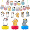 Chinco 16 Pcs Cat Theme Birthday Party Decorations Party Supplies Kit, Includes Cat Party Banner With 6 Hanging Cutouts 6 Hanging Swirl Decor And 3 Birthday Honeycomb Party Decoration(Cartoon Style)