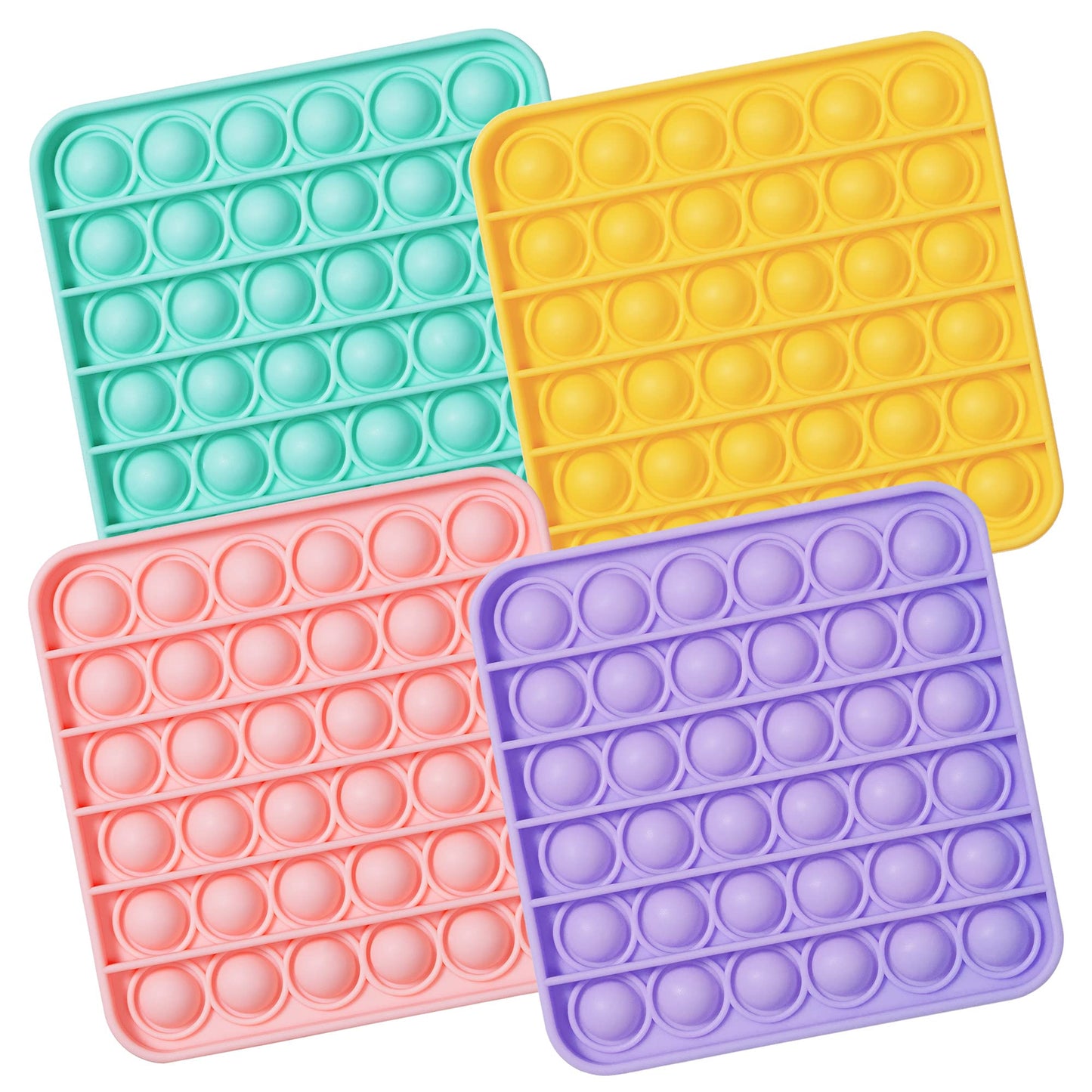 Push Pop Fidget Toy, 4-Pack Push Pop Bubble Fidget, Square Push Pop Bubble Sensory Fidget Toy, Pastel Pink, Mint, Yellow, Purple, Party Favors