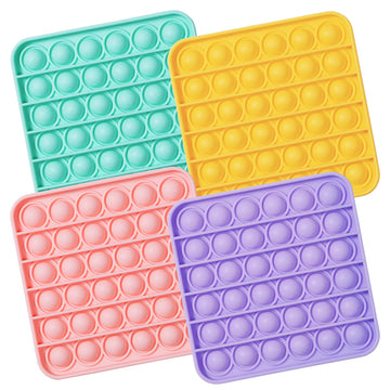 Push Pop Fidget Toy, 4-Pack Push Pop Bubble Fidget, Square Push Pop Bubble Sensory Fidget Toy, Pastel Pink, Mint, Yellow, Purple, Party Favors