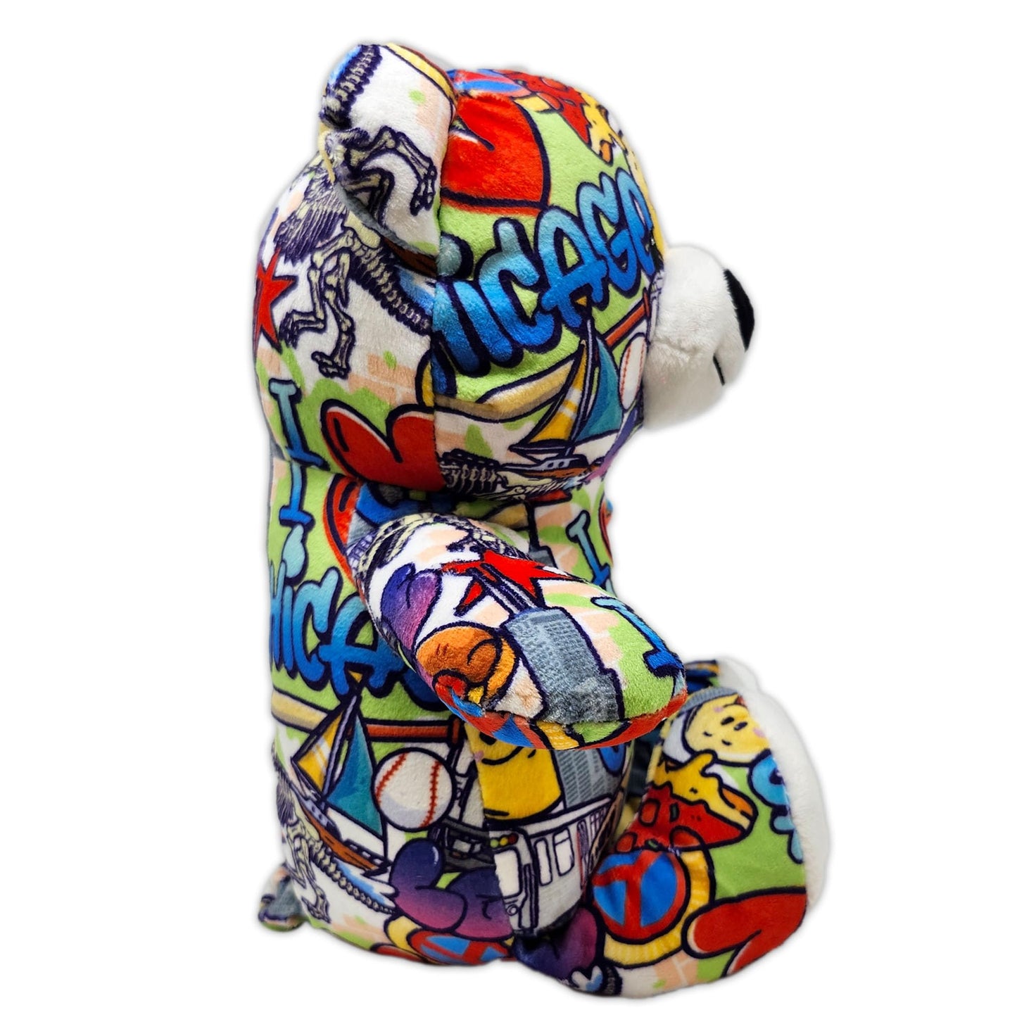 PLUSHOLOGY I Love Chicago Graffiti Teddy Bear Eco Friendly Stuffed Animal; Cuddly Soft Velboa Plush Animal for Kids 3 Years Old to mature-themeds; Child-Safe Embroidered Face Details (10 Tall When Seated)
