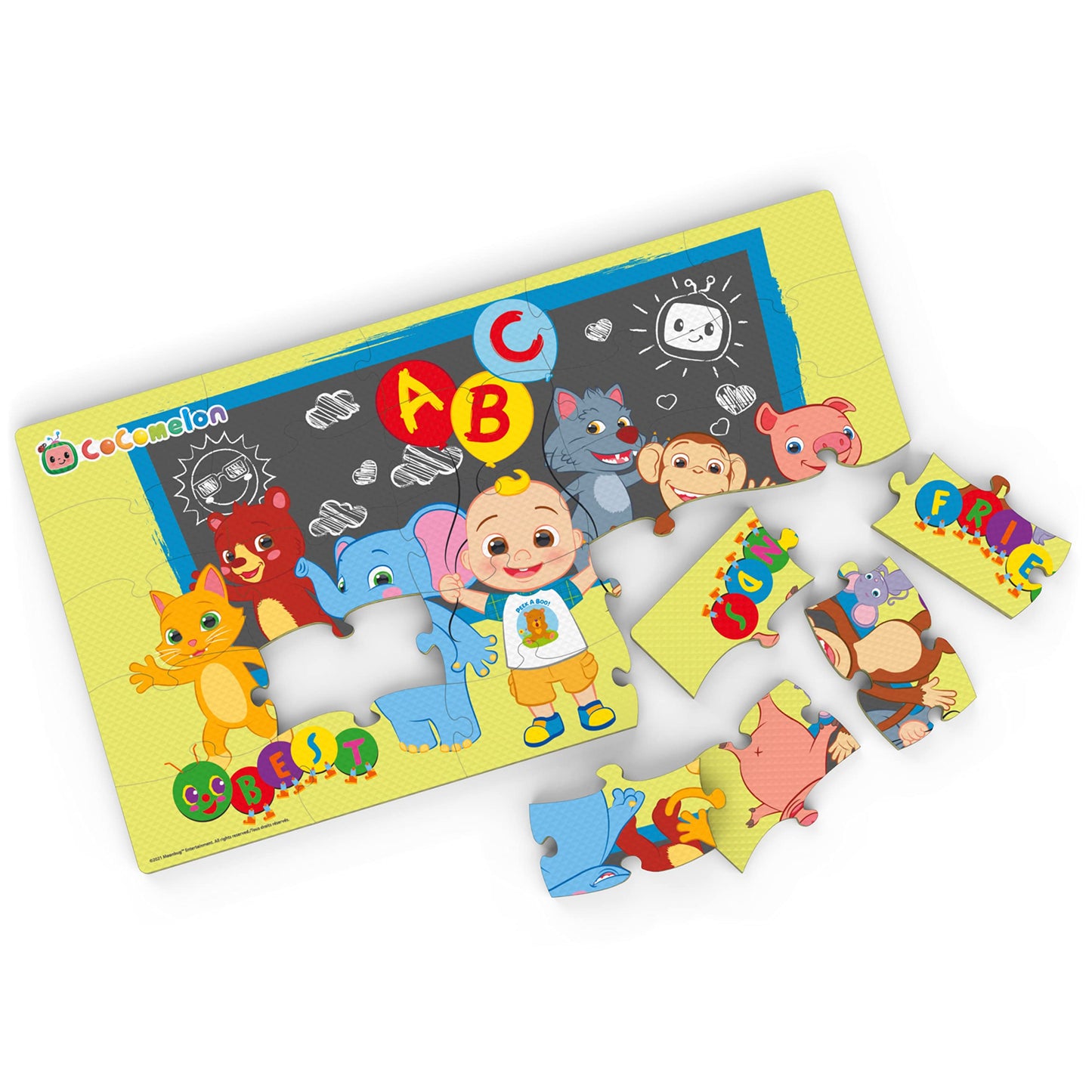 Cocomelon, 25-Piece Jigsaw Foam Squishy Puzzle Abc Best Friends Jj & Animals Musical Show, For Kids Ages 4 And Up
