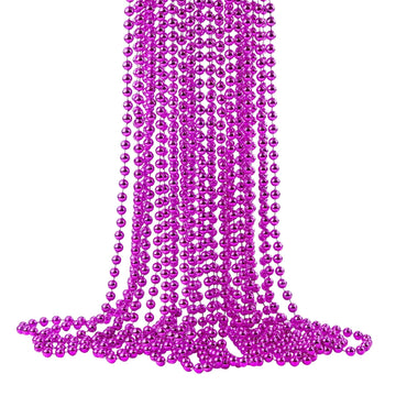 YAXINRUI 33 Inch 7 mm Metallic Hot Pink Bead Necklaces, 15pcs Mardi Gras Beads Bulk Round Beaded Necklaces Costume Necklace for 