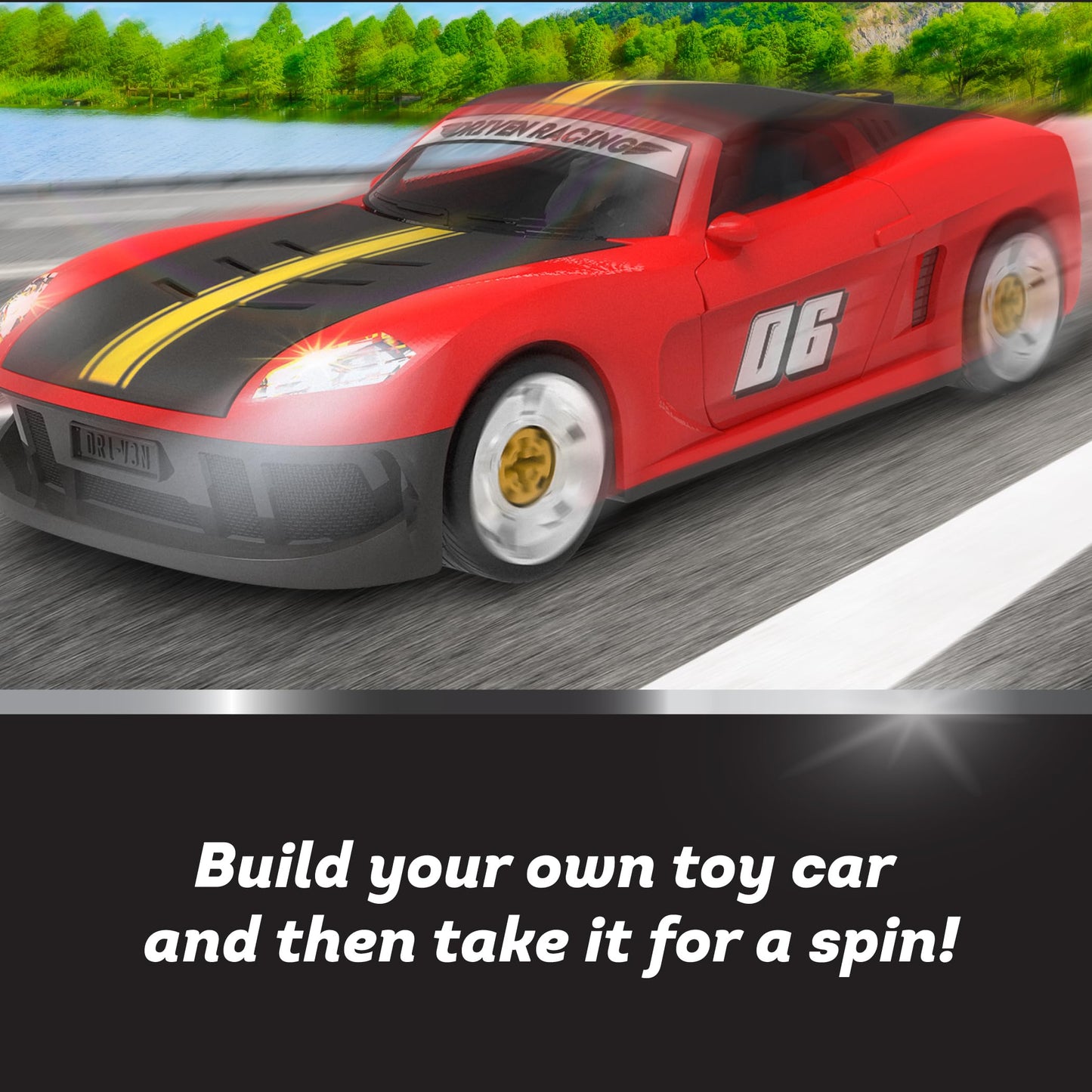 Driven by Battat Take-Apart Sports Car Playset, 34pc Red STEM Toy, Medium Size, Model WH1139Z, with Mini Tool, Lights & Sounds