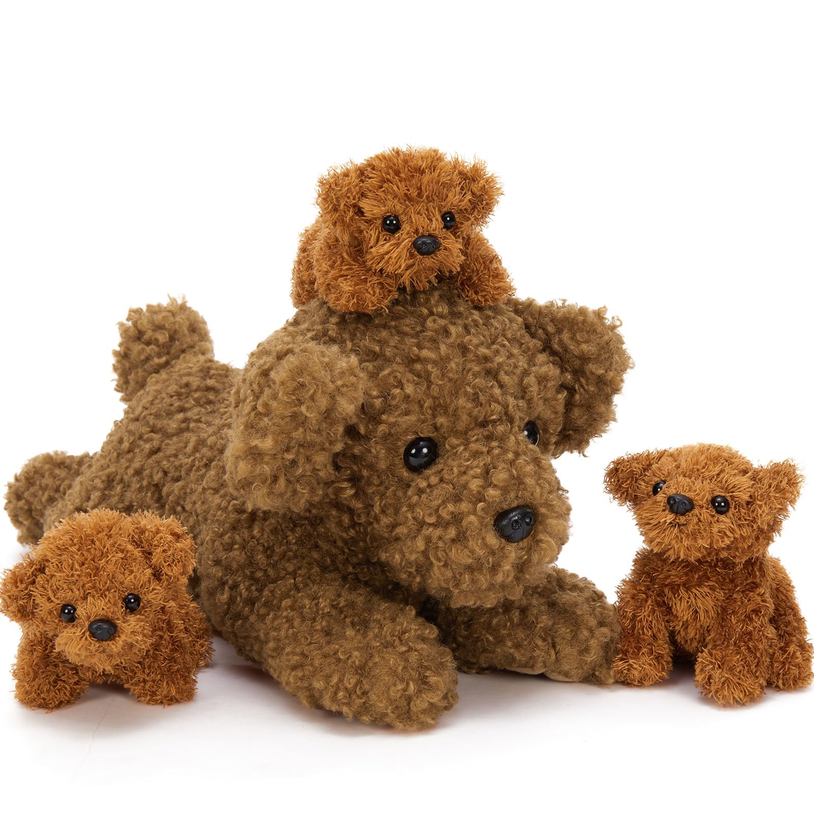 Muiteiur 4 Pcs Dog Stuffed Animals  18.5 Inch Teddy Dog with Puppies  Brown Dog Plush for Kids Girls Boys  Gift for Birthday Theme Party