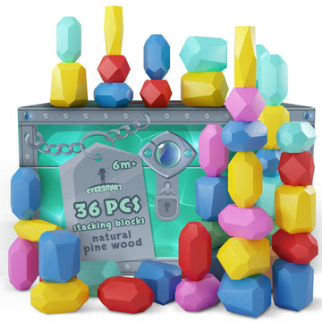 Eversmart Wooden Stacking Blocks - Montessori Toys For 1 2 3 4 5 6 Year Old Toddlers And Kids, No Choking Hazard - Building Rock