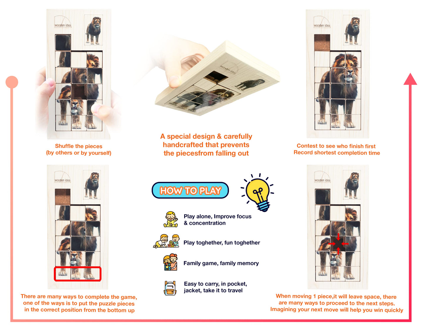 Wooden slide puzzles block (Lion)