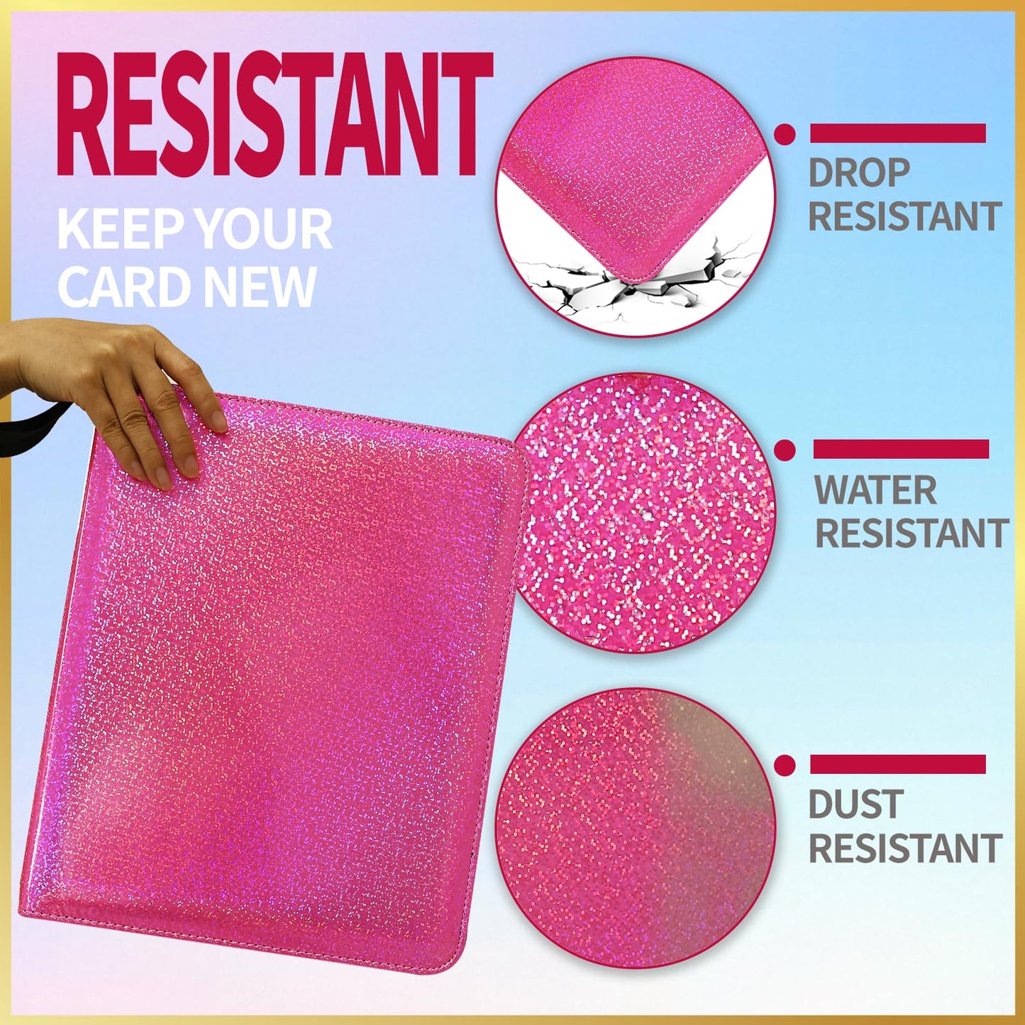 Dosanlues 9 Pocket Card Binder - 1080 Double Sided Pocket PU enhanced Zip Trading Card Binder Collectible Card Albums for MTG  TCG  Sports Cards  Game Cards - Bling Pink