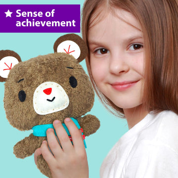 Krafun Sewing Kit For Kids Age 7 8 9 10 11 12 Beginner My First Art & Craft, Includes 3 Stuffed Animal Dolls Teddy, Raccoon And Owl, Instructions & Plush Felt Materials For Learn To Sew, Embroidery