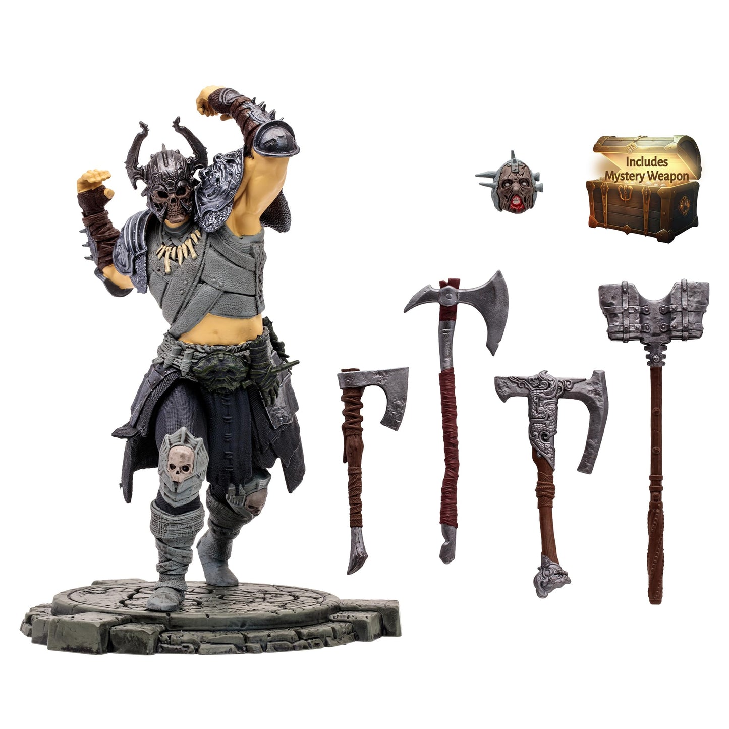 McFarlane Toys Diablo IV Barbarian 6-Inch 1:12 Scale Action Figure with Interchangeable Head  4   Display Base  and Mystery Weapon (Epic)