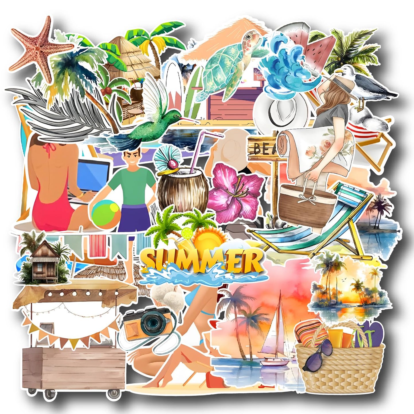 Crafteezy Seasonal Stickers Kit For Journal Diary Decor Scrapbook Stickers For Journaling Beginners (Summer)