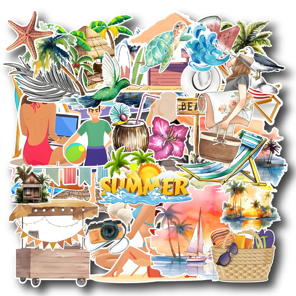 Crafteezy Seasonal Stickers Kit For Journal Diary Decor Scrapbook Stickers For Journaling Beginners (Summer)