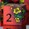 DNDND Metal Dice, 7 PCS Metallic Flowers D&D Dice with Gorgeous Gift Case for D&D Dungeons and Dragon Tabletop Game (Red and Yel
