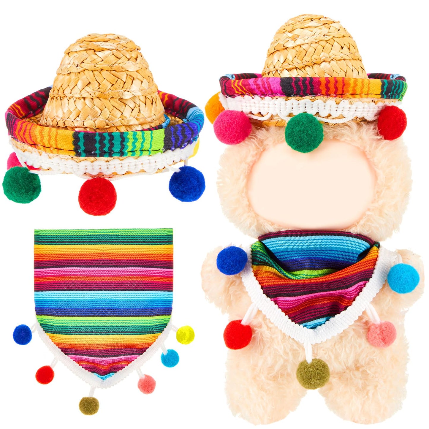 Shyyween 2 Pcs 17cm Doll Mexican Costume Accessories Mini Western Cowboy Mexican Hat with Bandana Scarf Outfit Set Accessories for Birthday Christmas Anniversary Collectors' Gift  Doll Not Included