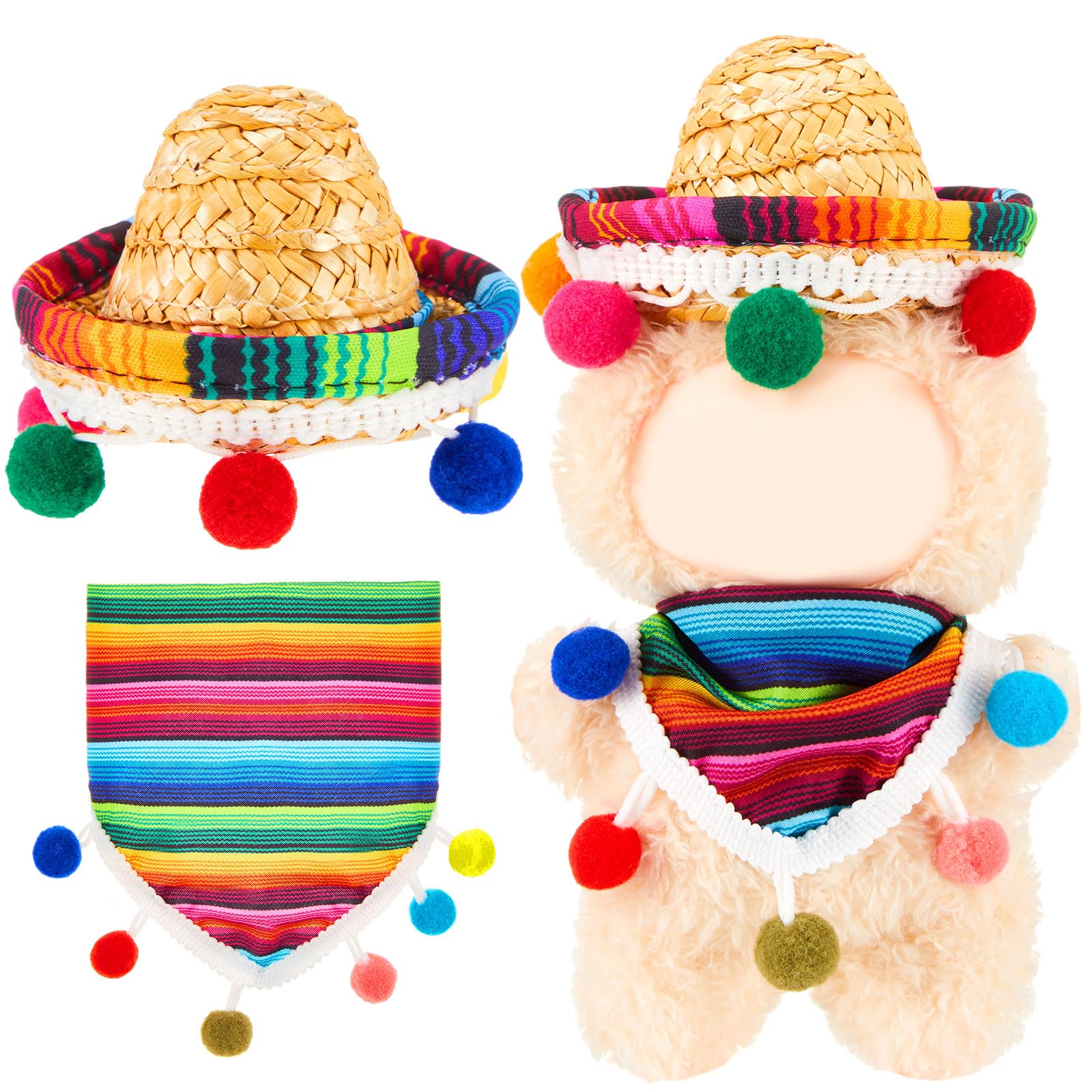 Shyyween 2 Pcs 17cm Doll Mexican Costume Accessories Mini Western Cowboy Mexican Hat with Bandana Scarf Outfit Set Accessories for Birthday Christmas Anniversary Collectors' Gift  Doll Not Included