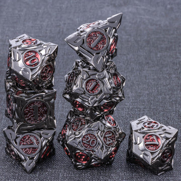 Kerwellsi Nature Vines Leaf Metal Dnd Dice Set With Gift Box, Black Red Polyhedral Dungeons And Dragons D&D Dice, 7Pcs Role Play
