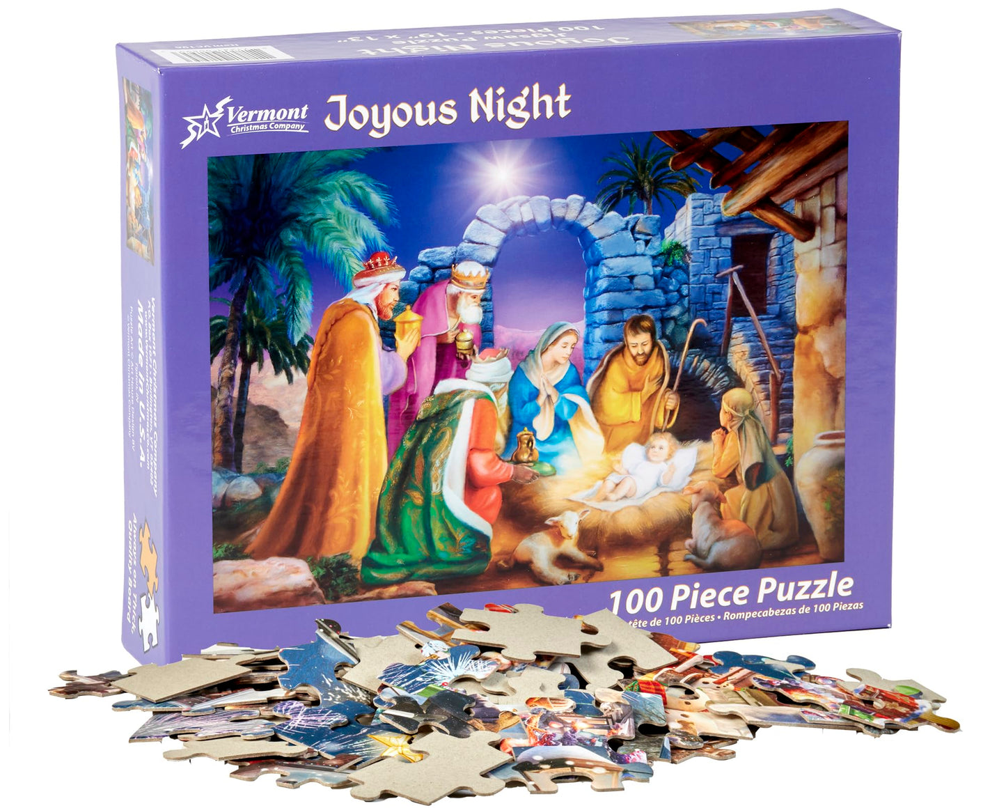 Vermont Christmas Company Joyous Night Jigsaw Puzzle 100 Piece, Large Pieces Perfect For Kids And Seniors