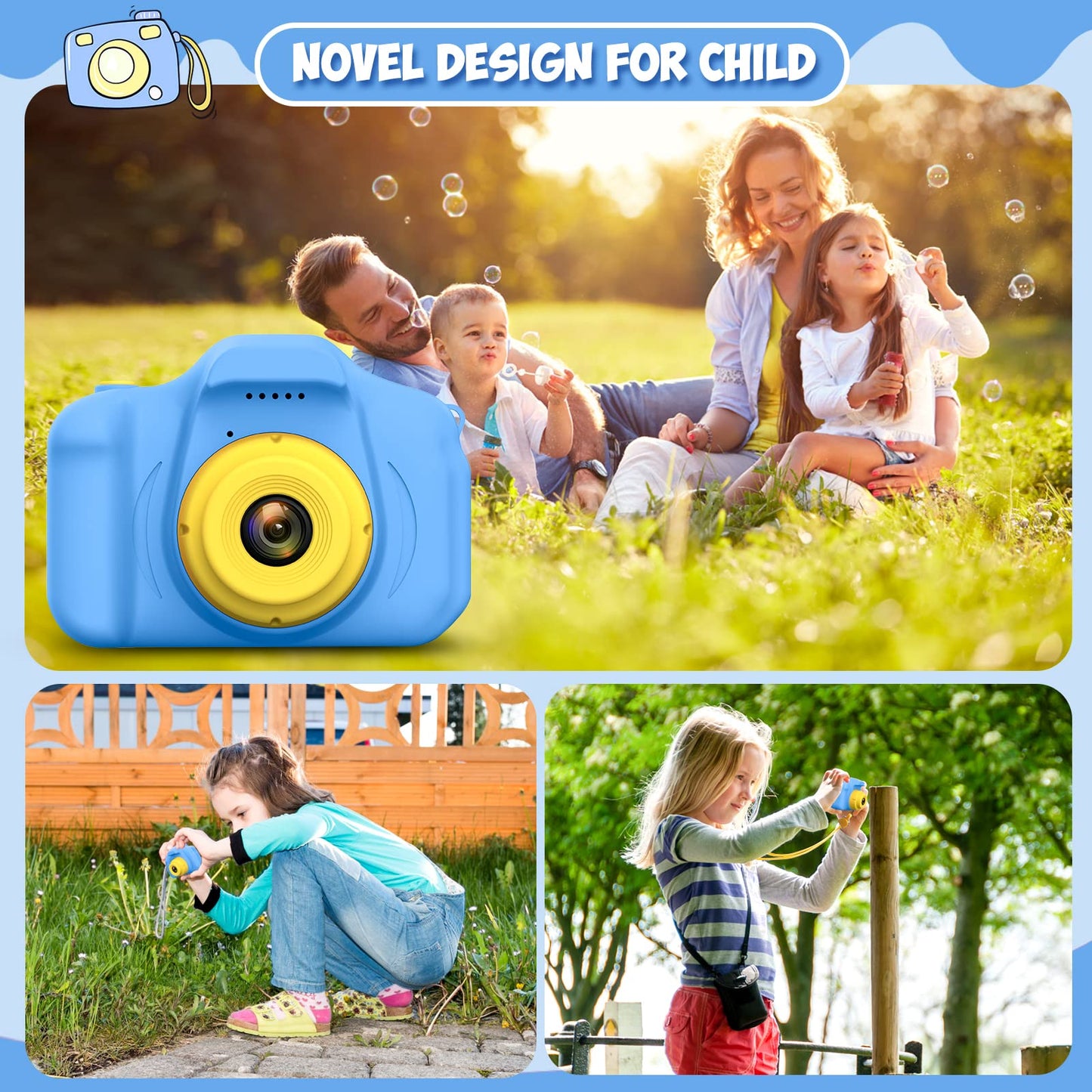Desuccus Kids Camera - HD Digital Video Camera for Ages 3-9, Compact, Blue, Model X2, Includes 32GB SD Card and 5 Puzzle Games
