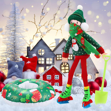 Jenaai 9 Pcs Christmas Elf Doll Accessories Set Christmas Elf Clothing Includes Ear Muffs, Scarf, Sweater, Boot, Inflatable Snow