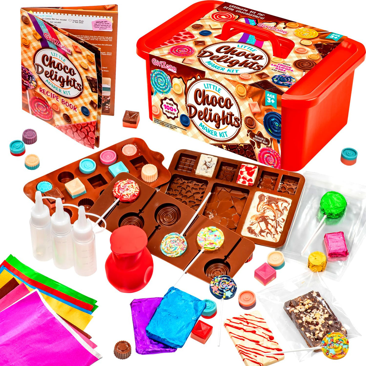 GirlZone Little Choco Delights Maker Kit, Chocolate Making Set for Kids with Candy Bar Molds, Lolly Sticks & Wrappers, Fun Creat