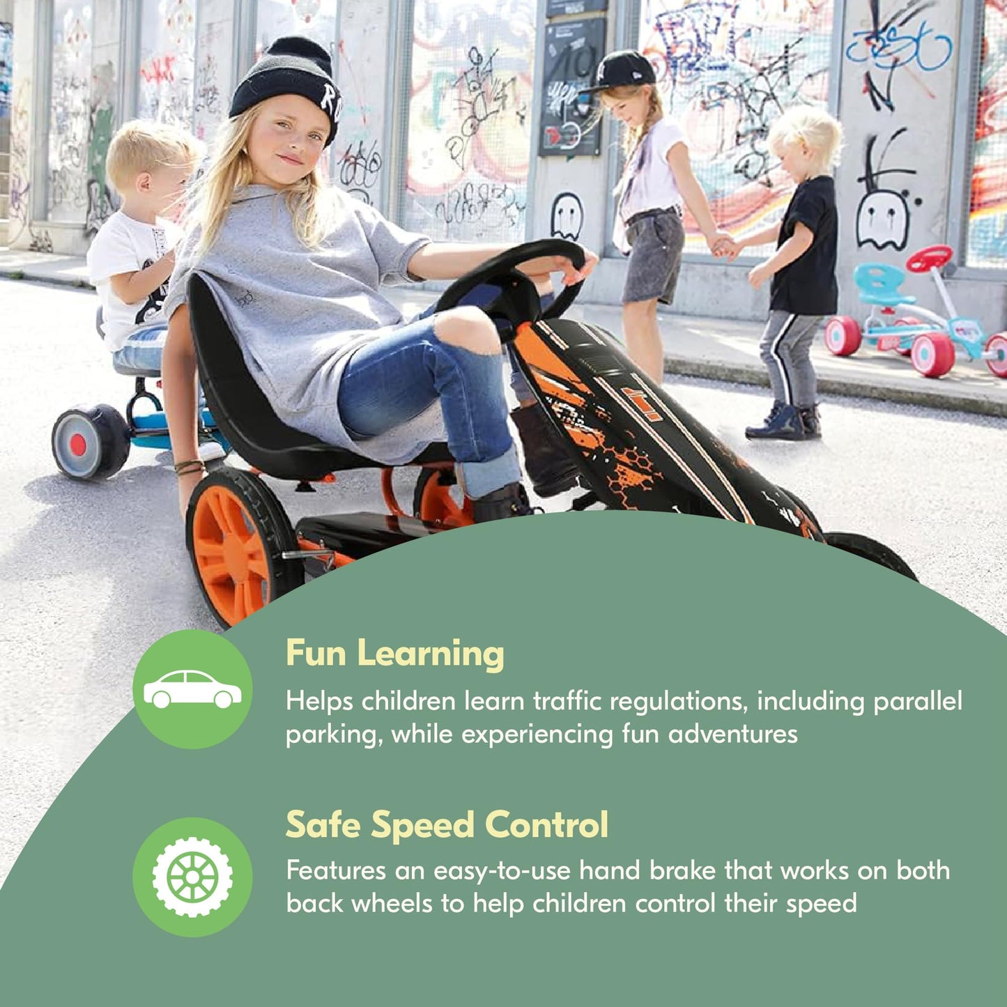 hauck Speedster Pedal Car with 3 Way Adjustable Bucket Seat, Hand Brake, and Robust Steel Tube Frame for Indoor and Outdoor Use,