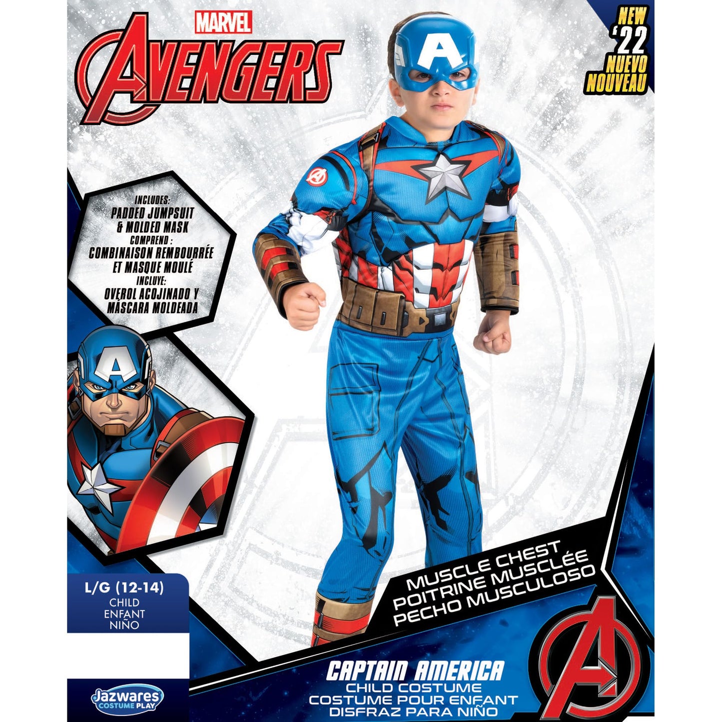 Marvel Captain America Official Youth Halloween Costume - Premium Quality Padded Jumpsuit With Plastic Mask (S) Blue