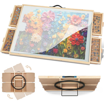 Dikashi 1500 Pieces Tilting & Rotating Puzzle Board, 34.25''    25.2'', Portable Jigsaw Puzzle Table For Adults With 4 Drawers &