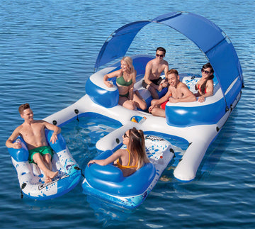 Bestway Inflatable 8-Person Floating Island with UV Shade, Large, Blue, Model 43269