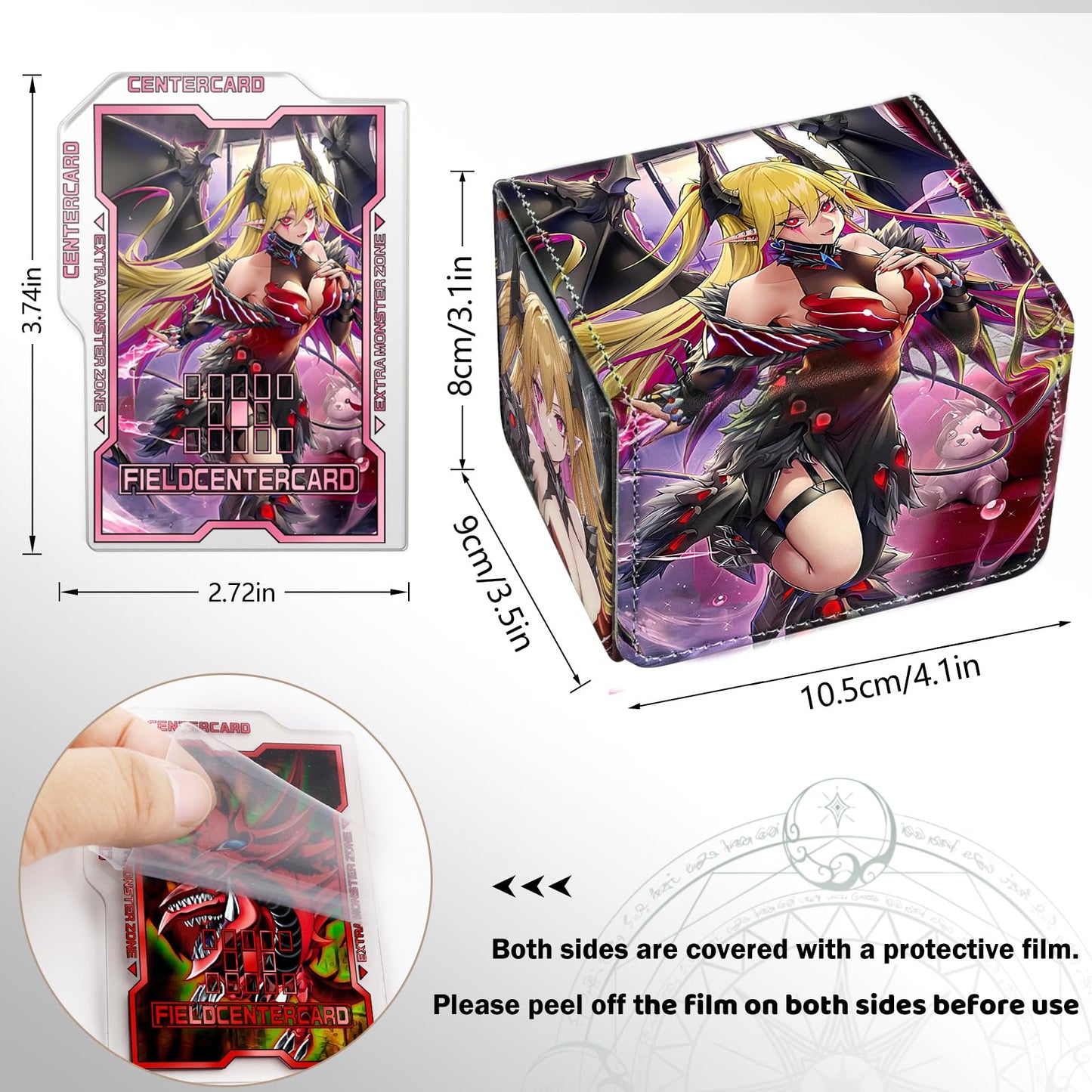 sabermaster Card Deck Box Fits for YGO MTG 100+ Card Storage Box Trading Games PU Leather Storage enhanced Deck Case (Lacrima)
