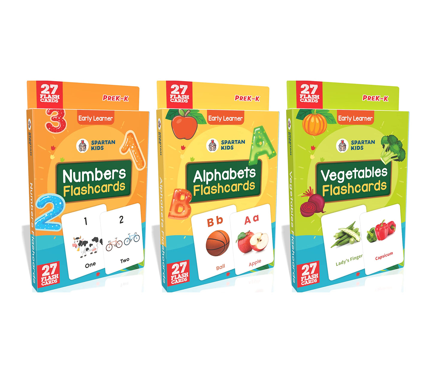 Spartan Kids Flash Cards For Kids (Mega Combo Pack) Numbers, Alphabets, And Vegetables Flash Cards For Kids