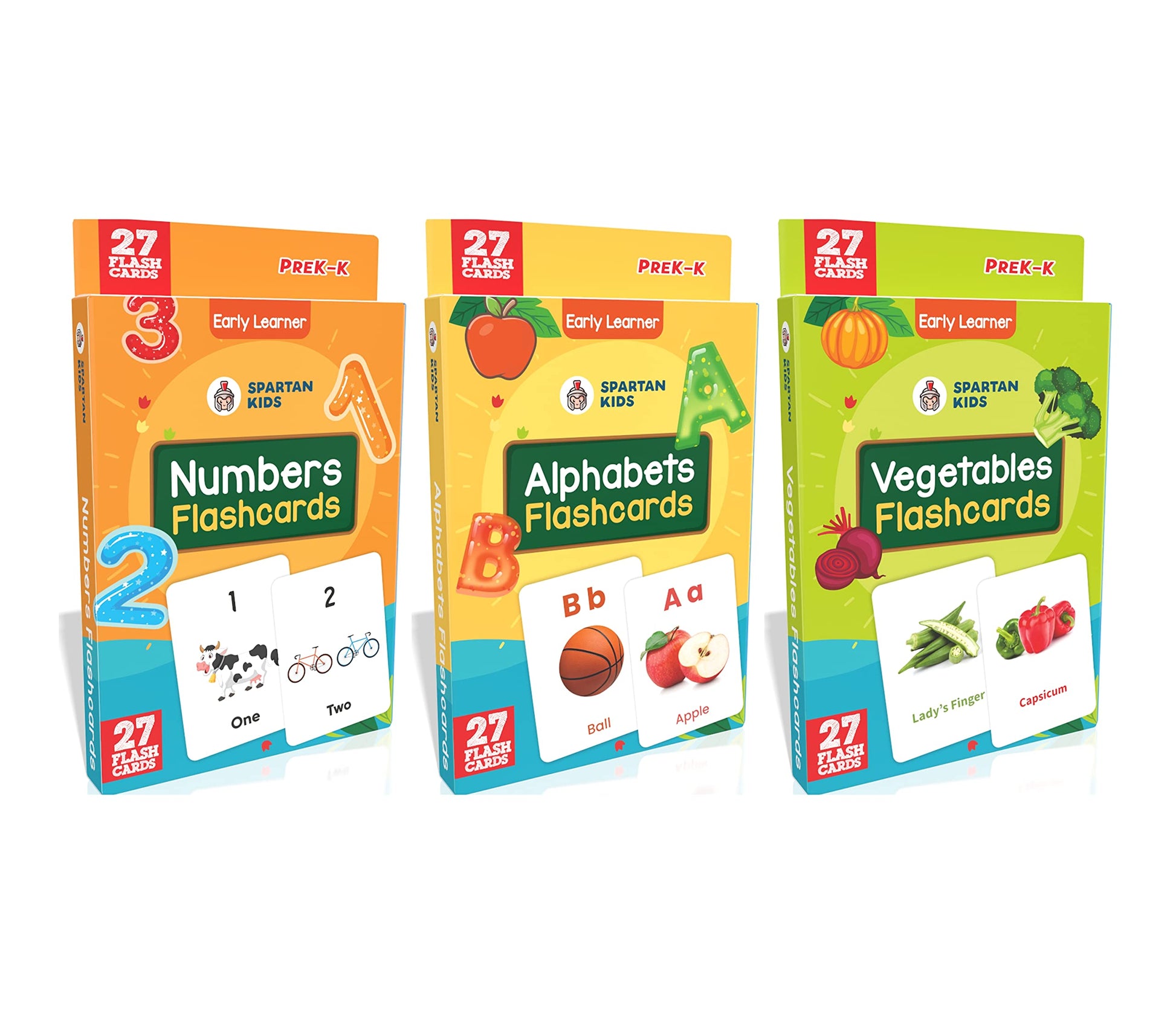 Spartan Kids Flash Cards For Kids (Mega Combo Pack) Numbers, Alphabets, And Vegetables Flash Cards For Kids