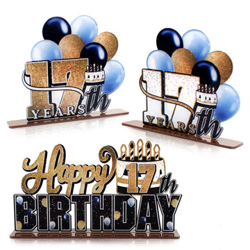 Lingteer Happy 17Th Birthday Gold Acrylic Table Topper Centerpieces Set - Cheers To Seventeen Years Old Birthday 17Th Bday Party Gift Decorations.