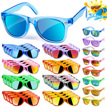 Kids Sunglasses Bulk Party Favors - 32 Packs Boys Girls Sunglasses For Kids Age 3-8 With Uv 400 Protection, Neon Sunglasses For Kids Party