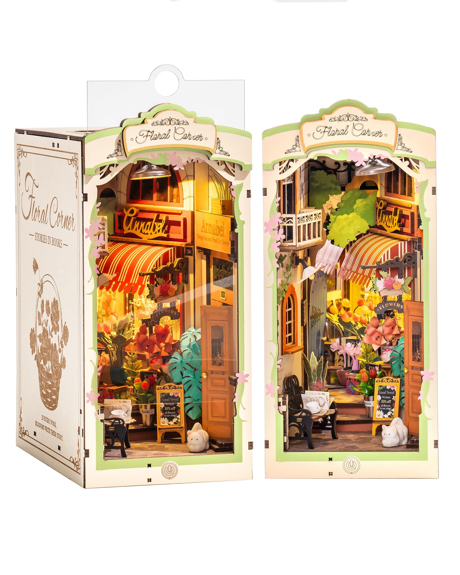 Robotime Diy Book Nook Kits, Miniature House Kit, 3D Wooden Puzzle With Led, Dollhouse Booknook Kit, Creative Bookends Bookshelf