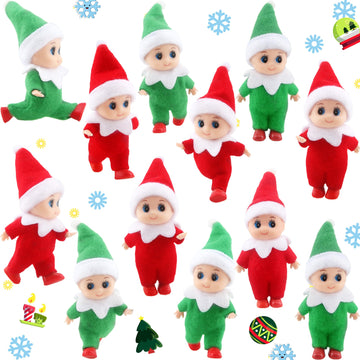 Cagemoga 12 Pieces Christmas Elf Dolls Xmas Mini Tiny Miniature Small Plush Colorful Elf Baby Dolls For Christmas Holiday New Year Party Decoration Supplies Gifts, 2 Colors