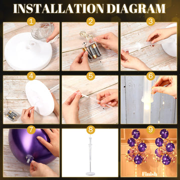 Wettarn 2 Sets Valentine Mardi Gras Floor Balloon Column Stand Kit With Led Lights 40 Pcs Balloons, Column Holder Centerpieces Tower For Baby Shower Birthday Wedding Party(Purple)