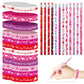 emzrivo 48Pcs Valentines Day Party Favors 24 Valentine Pencils Bulk 24 Valentine Silicone Bracelets Rubber Wristbands Valentine