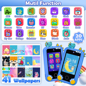 Elecoutek Kids Phone for Boy, Dinosaur Phone Toys for 3-10 Year Old Boys, Kids Mobile Phone Toy with Dual Cameras, 2.8 Inch Touc