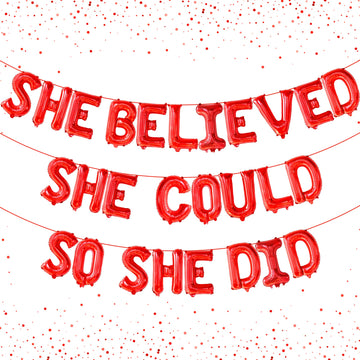 Katchon, Red She Believed She Could So She Did Balloons - 16 Inch | Congrats Balloons For Congratulations Decorations | Graduation Balloons Class Of 2025 For Graduation Decorations Class Of 2025
