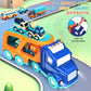 Forty4 9 Pack Cars Toys Set - Big Transport Truck with 8 Pull Back Trucks, Sound & Light, Blue, 13.5x5.5 inch, Ideal for Toddlers