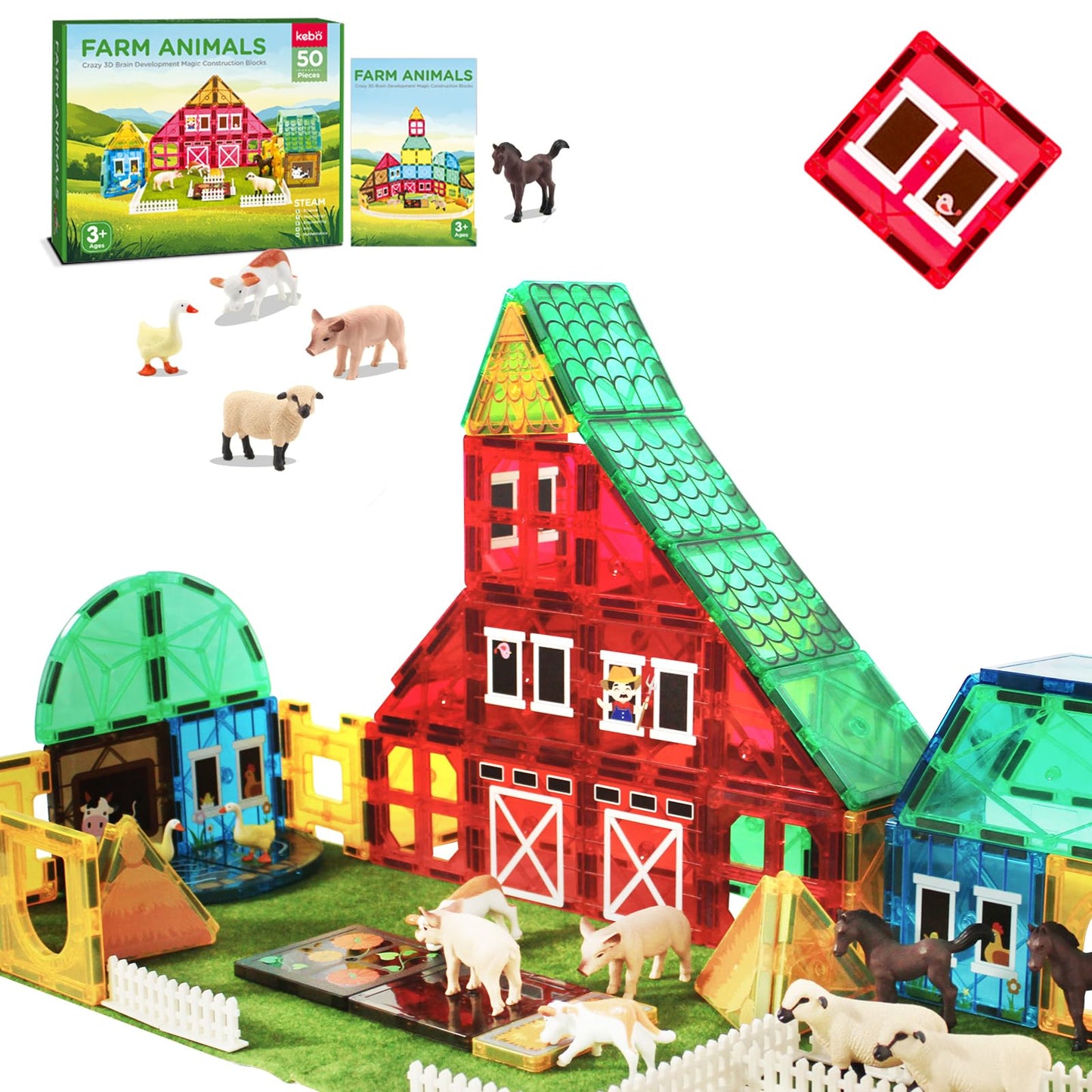 YZHDUXIU Magnetic Tiles Farm Animals for Toddlers Kids  Magnetic Blocks Building STEM Toys for 3+ Year Old Boys Girls Montessori Sensory Educational Magnet Tiles Stacking Toy