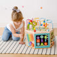 Teamson Kids 7-in-1 Wooden Activity Cube Station - Multicolor Bead Maze & Counting Toy, One Size, Model PS-T0005