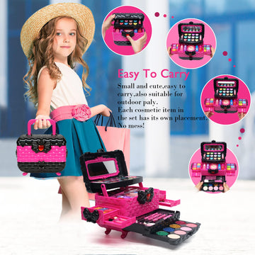 Kids Makeup Kit for Girl - 57 PCS Kid Make Up Toys,Little Girls Real Play Toddler Toy,Washable Safe & Non-Toxic Princess Childre