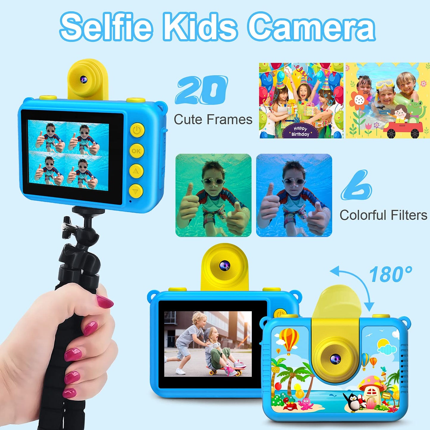Gktz Kids Waterproof Camera - Underwater Camera Birthday Gifts For Girls Boys Children Digital Action Camera With 32Gb Sd Card,